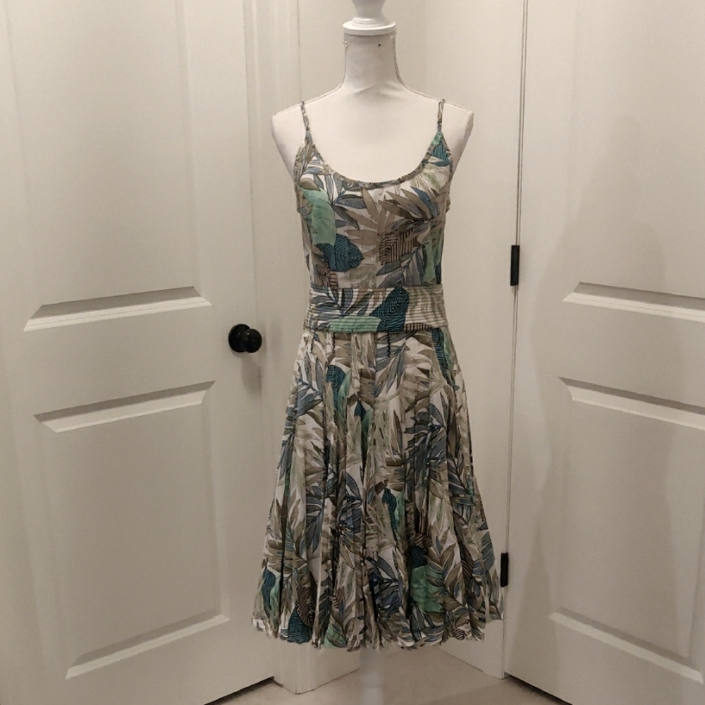 Tori Richard Fit & Flare Cotton Bubble Sleeveless Dropped Waistline Sundress Y2K